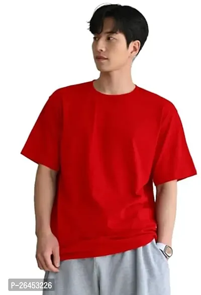 Trendy Red Cotton Solid Round Neck Tees For Men-thumb0