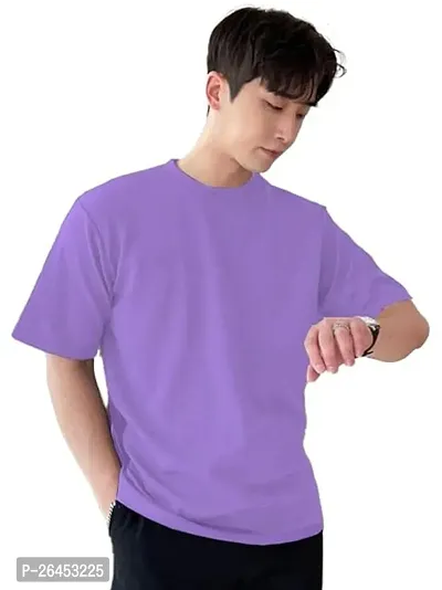 Trendy Purple Cotton Solid Round Neck Tees For Men-thumb0