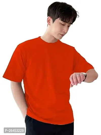 Trendy Orange Cotton Solid Round Neck Tees For Men