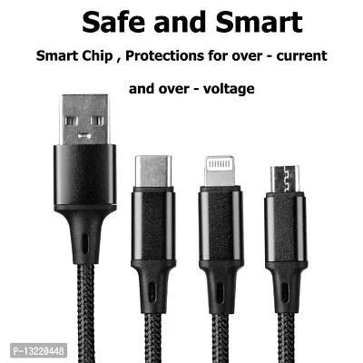 Hitage USB Type C Cable 1.2 m Multi Charging Cable 4ft 3 in 1 Nylon Braided Multiple USB Fast Charging Cable for Android, iOS and Type C Devices USB Port Connectors Compatible Smart Phones  Tablets A-thumb3
