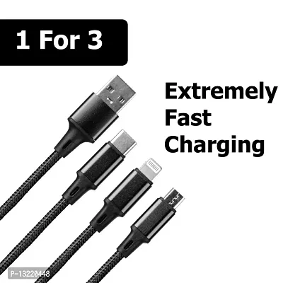 Hitage USB Type C Cable 1.2 m Multi Charging Cable 4ft 3 in 1 Nylon Braided Multiple USB Fast Charging Cable for Android, iOS and Type C Devices USB Port Connectors Compatible Smart Phones  Tablets A-thumb4
