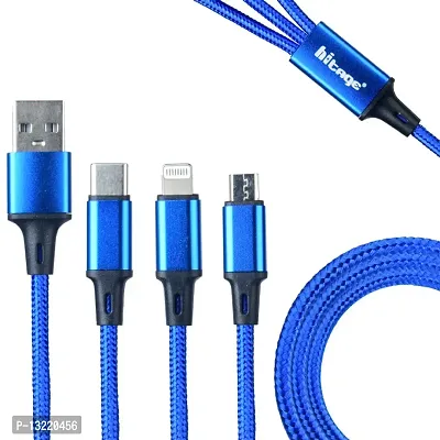 Hitage USB Type C Cable 1.2 m Multi Charging Cable 4ft 3 in 1 Nylon Braided Multiple USB Fast Charging Cable for Android, iOS and Type C Devices USB Port Connectors Compatible Smart Phones  Tablets A-thumb0