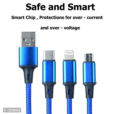 Hitage USB Type C Cable 1.2 m Multi Charging Cable 4ft 3 in 1 Nylon Braided Multiple USB Fast Charging Cable for Android, iOS and Type C Devices USB Port Connectors Compatible Smart Phones  Tablets A-thumb3