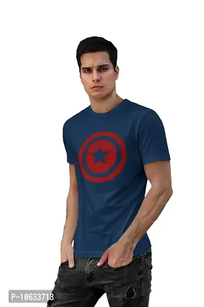 Doer Captain America Cotton T-Shirts for Men & Women Blue Large Size-thumb2