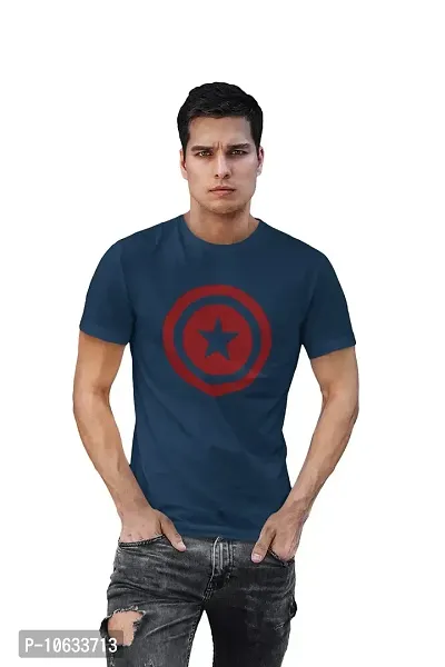 Doer Captain America Cotton T-Shirts for Men & Women Blue Large Size-thumb0