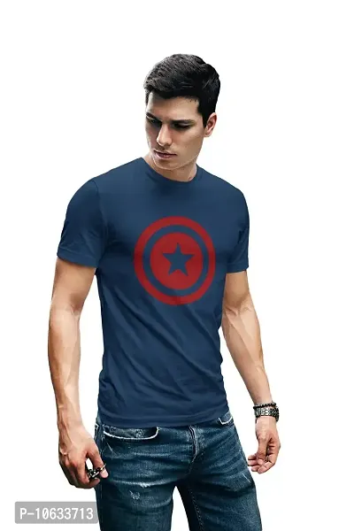 Doer Captain America Cotton T-Shirts for Men & Women Blue Large Size-thumb3