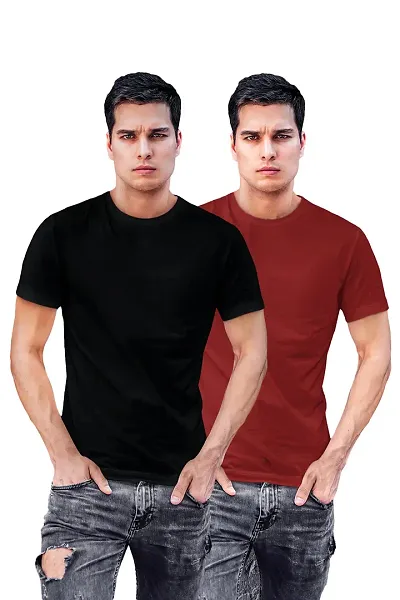 ADT Photo Gifts Cotton Plain T-Shirts Pack of 2