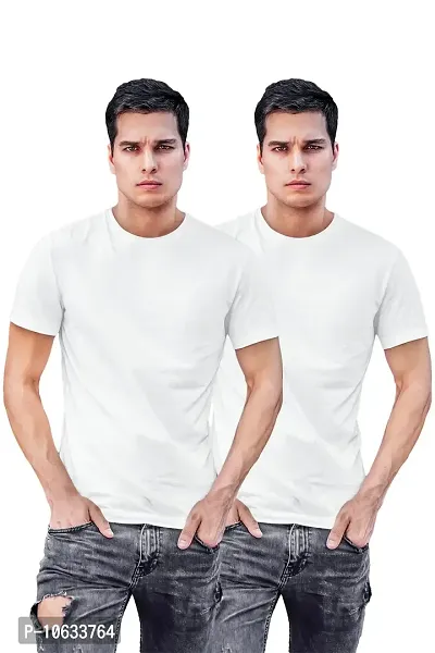 ADT Photo Gifts Cotton Plain Solid White & White Combo T-Shirts Pack of 2 in XX-Large Size