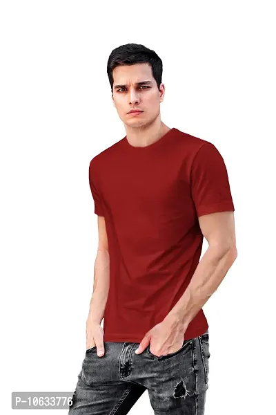 ADT Photo Gifts Cotton Plain Solid Blue & Maroon Combo T-Shirts Pack of 2 in Large Size-thumb5