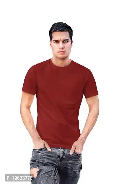 ADT Photo Gifts Cotton Plain Solid Blue & Maroon Combo T-Shirts Pack of 2 in Large Size-thumb2