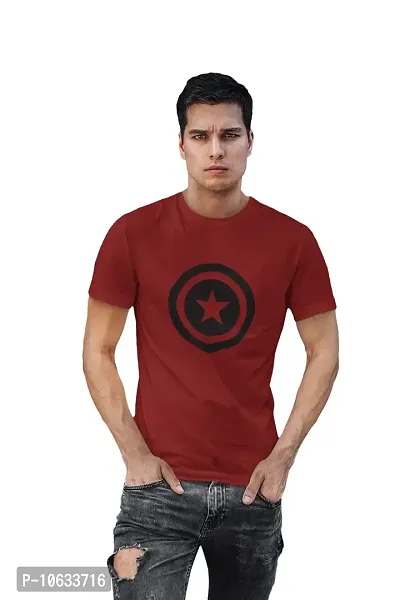 Doer Captain America Cotton T-Shirts for Men & Women Maroon Small Size