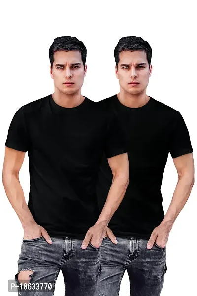 ADT Photo Gifts Cotton Plain Solid Black & Black Combo T-Shirts Pack of 2 in XX-Large Size