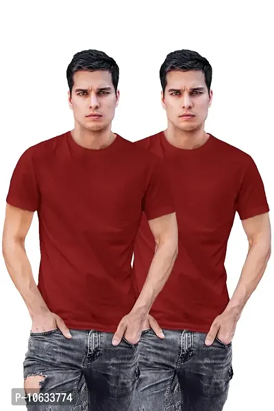 ADT Photo Gifts Cotton Plain Solid Maroon & Maroon Combo T-Shirts Pack of 2 in Small Size