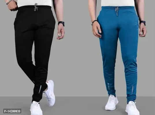 Stylish Multicoloured Nylon Solid Regular Track Pants For Men Pack Of 2-thumb3