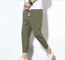 Olive Cotton Blend Regular Track Pants For Men-thumb2