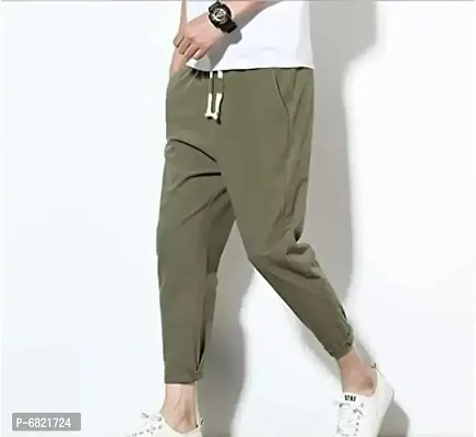 Olive Cotton Blend Regular Track Pants For Men-thumb3