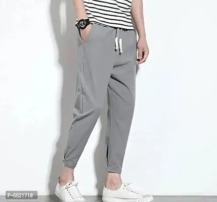 Grey Cotton Blend Regular Track Pants For Men-thumb4