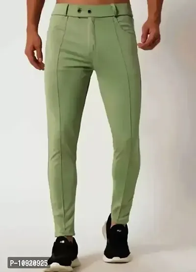 Elegant Green Lyocell Solid Casual Trousers For Men-thumb0