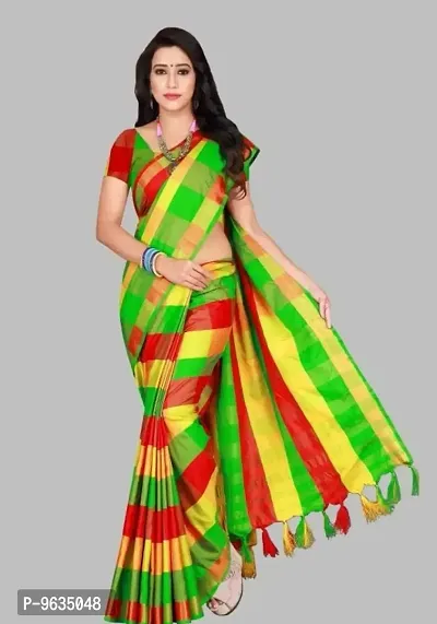 Classic Cotton Checked Saree with Blouse piece-thumb0