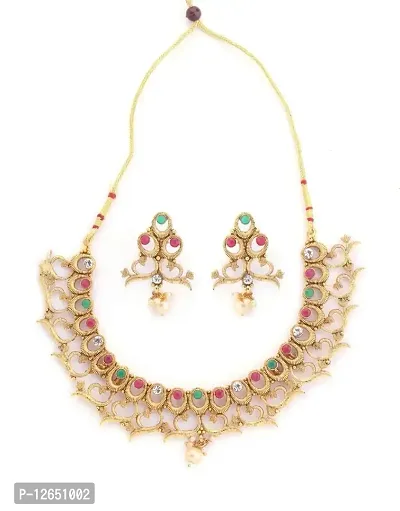 Antique traditional bridal Gold Matte Finished Necklace Along with Earrings Jewellery Set for Women and girls