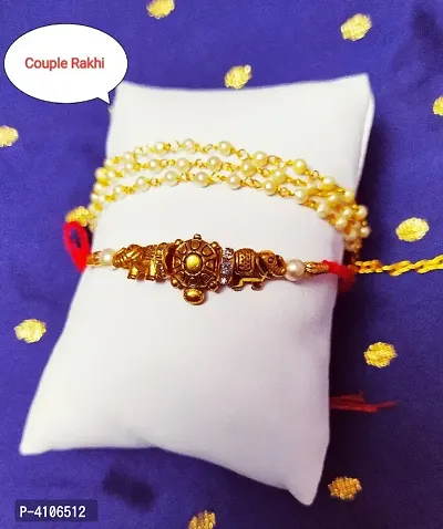 Handmade Designer Tartal Rakhi Set for bhaiya bhabhi/Couple Rakhi/lumba Rakhi/Rakhi for Brothers-thumb0