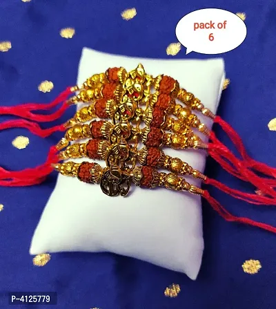 Handmade Designer Rudraksh With Ganesh Rakhi Set for bhaiya /Rakhi for Brothers Set of 6