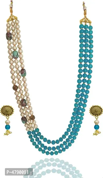 Women Glass Pearl Stone Layer Moti Necklace Set