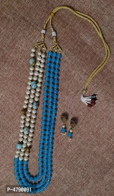 Women Glass Pearl Stone Layer Moti Necklace Set-thumb4