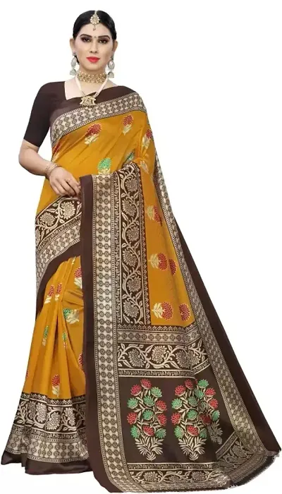 Stylish Art Silk Pink Printed Saree With Blouse Piece