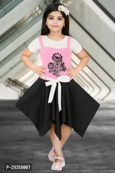 Fabulous Pink Cotton Blend Printed Dress For Girls