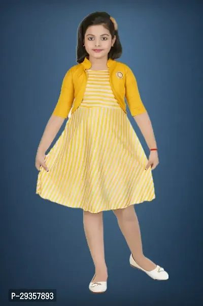 Fabulous Yellow Linen Printed Dress For Girls