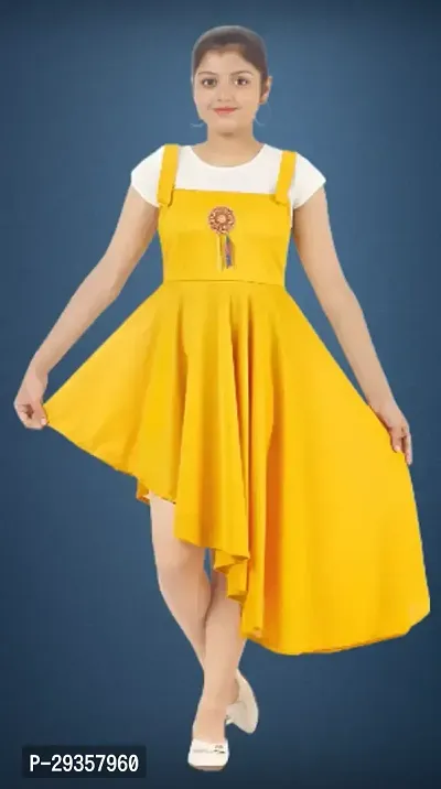 Fabulous Yellow Crepe Solid Dress For Girls-thumb0