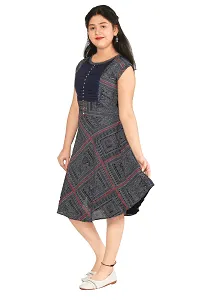 Fabulous Blue Georgette Self Pattern A-Line Dress For Girls-thumb1