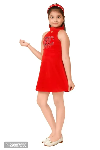 Fabulous Red Crepe Self Pattern Frock For Girls-thumb2