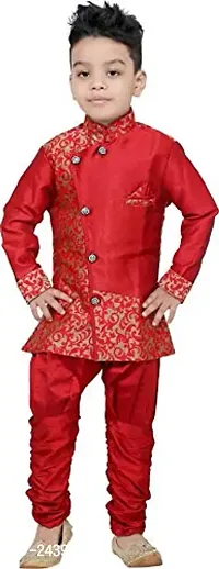SKDC Kids Festive Sherwani Set For Boys(Red And Red,Cotton Silk,)-thumb0