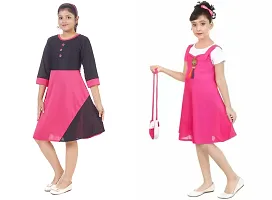 Pretty Crepe Self Pattern A-Line Dress Combo For Baby Girls And Kids Pack Of 2-thumb1