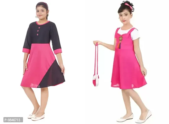 Pretty Crepe Self Pattern A-Line Dress Combo For Baby Girls And Kids Pack Of 2-thumb2