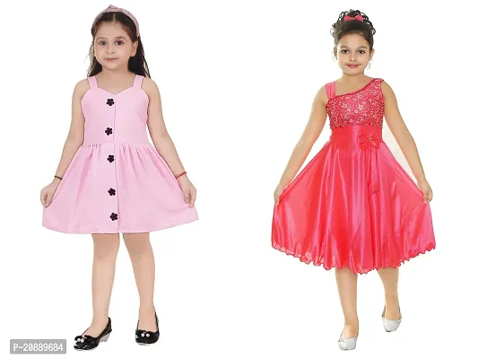 Fabulous Multicoloured Crepe Party Wear Frocks For Girls Pack Of 2-thumb0