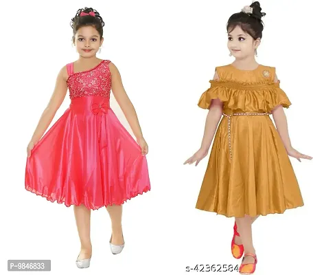 Pretty Crepe Self Pattern A-Line Dress Combo For Baby Girls And Kids Pack Of 2-thumb0