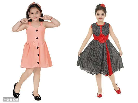 Fabulous Multicoloured Crepe Party Wear Frocks For Girls Pack Of 2