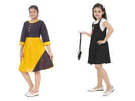 Pretty Crepe Self Pattern A-Line Dress Combo For Baby Girls And Kids Pack Of 2-thumb1