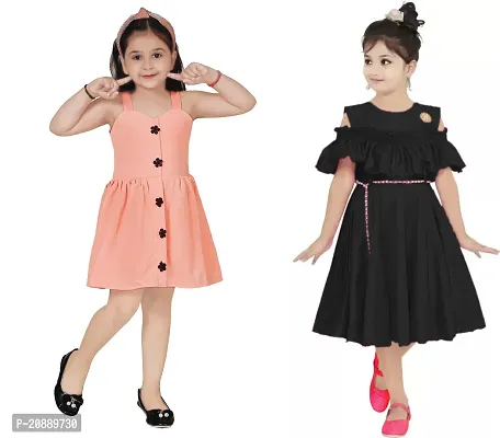 Fabulous Multicoloured Crepe Party Wear Frocks For Girls Pack Of 2