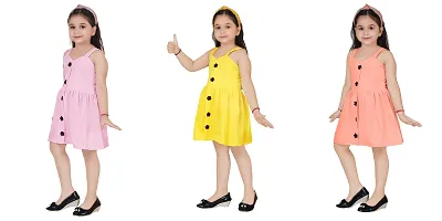 Fabulous Multicoloured Crepe Party Wear Frocks For Girls Pack Of 3-thumb1