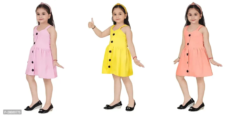 Fabulous Multicoloured Crepe Party Wear Frocks For Girls Pack Of 3-thumb2