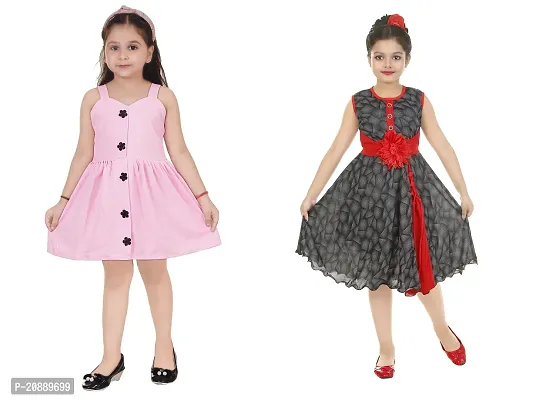 Fabulous Multicoloured Crepe Party Wear Frocks For Girls Pack Of 2