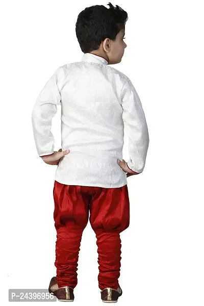 SKDC Kids Festive Sherwani Set For Boys(Red And Off-White,Cotton Silk,)-thumb3
