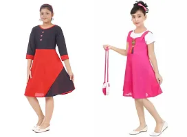 Pretty Crepe Self Pattern A-Line Dress Combo For Baby Girls And Kids Pack Of 2-thumb1