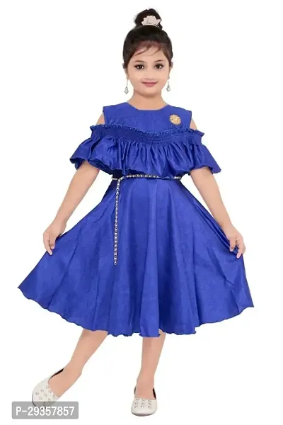 Fabulous Blue Crepe Solid Dress For Girls-thumb0