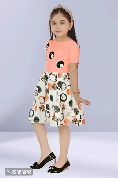 Fabulous Peach Cotton Blend Printed Dress For Girls-thumb3