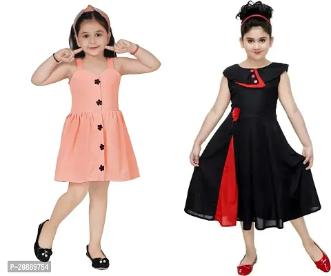 Fabulous Multicoloured Crepe Party Wear Frocks For Girls Pack Of 2